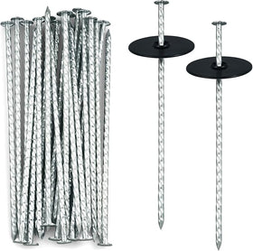 8 Inch Heavy Duty Landscape Stakes with Gasket Caps - 200 - Galvanized Spiral Garden Landscape Stakes Kit for Securing Weed Barrier Fabric, Artificial Turf, Tent and More