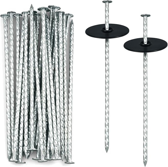 8 Inch Heavy Duty Landscape Stakes with Gasket Caps - 200 - Galvanized Spiral Garden Landscape Stakes Kit for Securing Weed Barrier Fabric, Artificial Turf, Tent and More