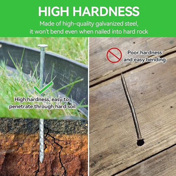8 Inch Heavy Duty Landscape Stakes with Gasket Caps - 200 - Galvanized Spiral Garden Landscape Stakes Kit for Securing Weed Barrier Fabric, Artificial Turf, Tent and More